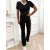 Komplet damski z bluzką V-neck i spodniami z lampasami
